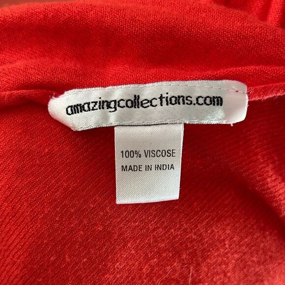 Red Orange Fringe Viscose Wrap Scarf 🧣 Made in India o - Picture 7 of 17